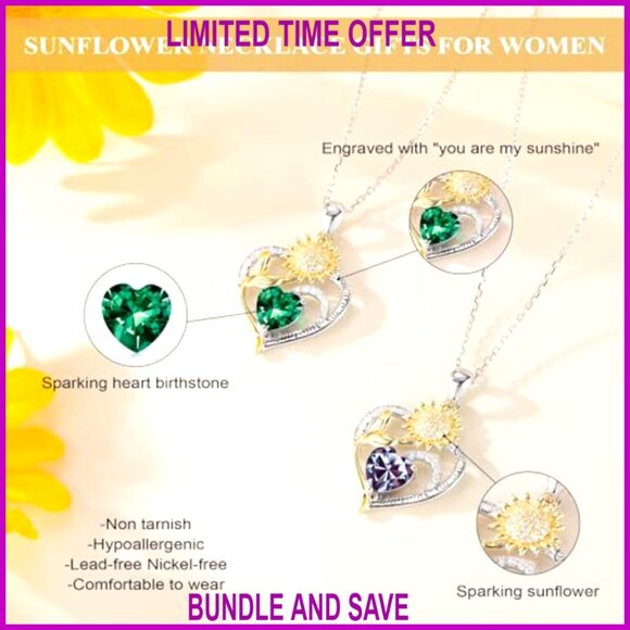 Sterling Silver Sunflower Birthstone Pendant Necklace, 19+1+1 Inch Chain - Picture 4 of 7